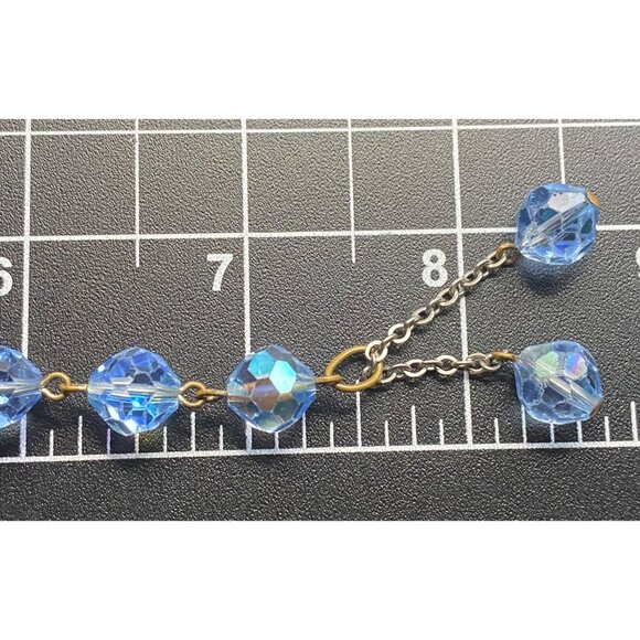Vintage AB Blue Crystal Bead Bracelet Gold-Tone Chain 7.5" Spring Ring Dangle - Picture 6 of 8